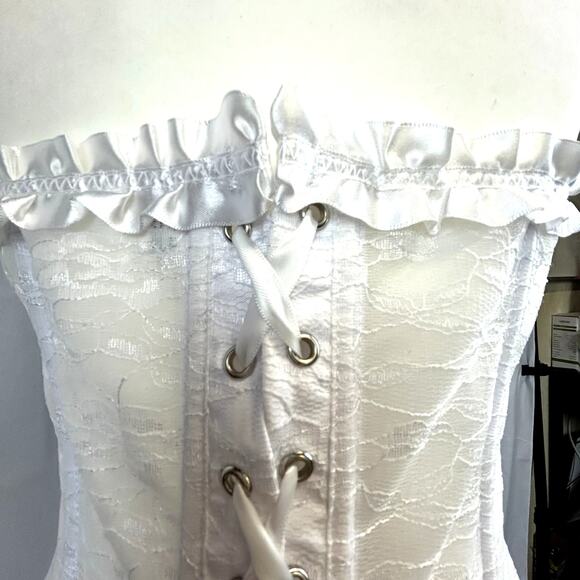 Corset Overbust size xl White bridal lace up back zipper front NwoT Lots of room - Picture 6 of 10
